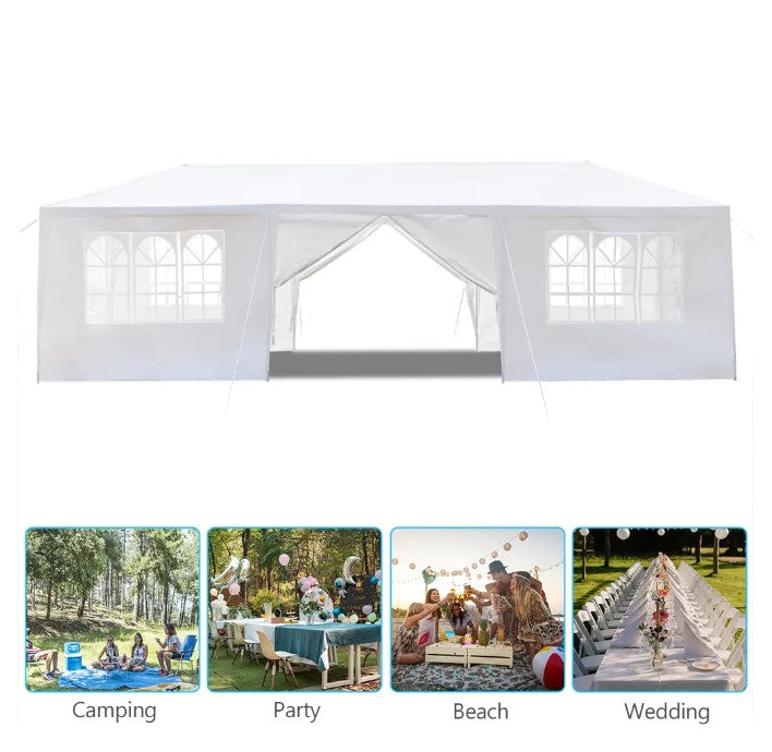 10'x30' Outdoor Party Tent with 8 Removable Sidewalls, Waterproof Canopy Patio Wedding Gazebo, White