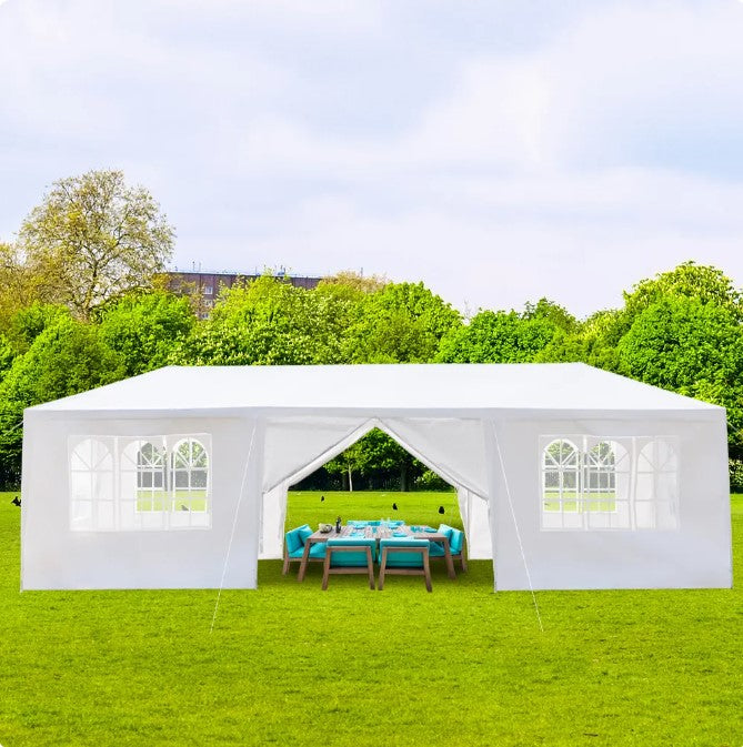 10'x30' Outdoor Party Tent with 8 Removable Sidewalls, Waterproof Canopy Patio Wedding Gazebo, White