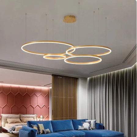 2023 Modern Led Chandelier Home Lighting Brushed Rings Ceiling Mounted Chandelier Lighting Hanging Lamp Gold&Coffee color