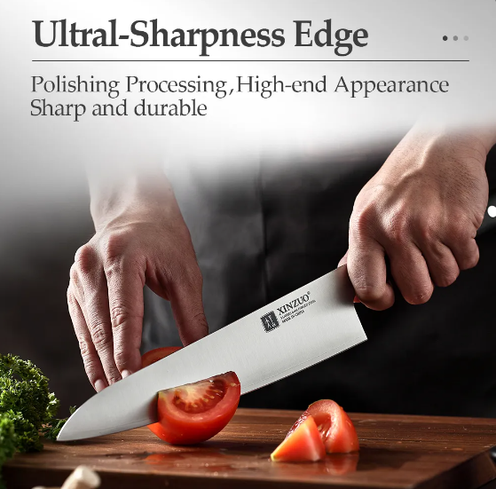 XINZUO 210mm Chef Knife 3 Layer 440C Core Clad Steel Kitchen Knives Stainless Steel Sharp Butchers Gyutou Knife with G10 Handle