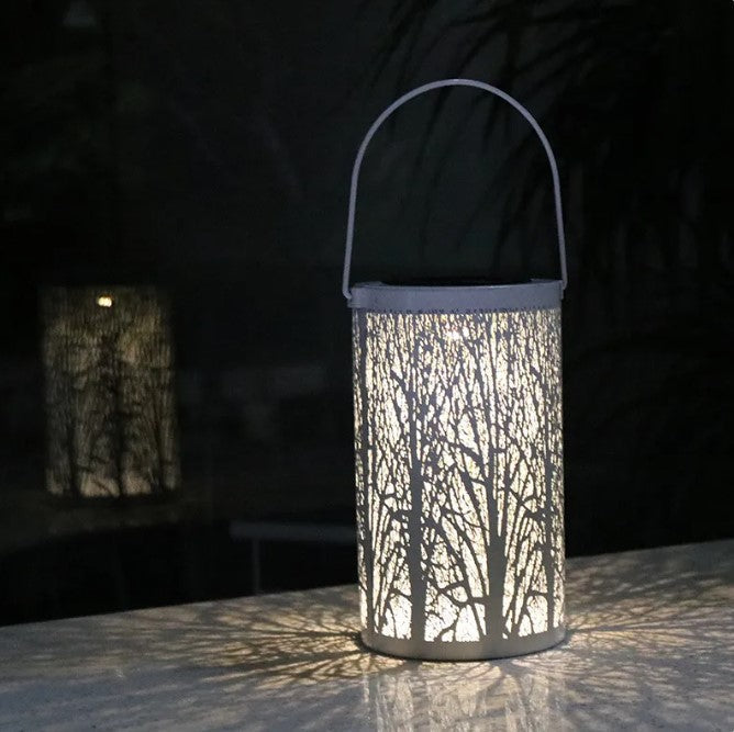 LED Solar Lantern Light Hollow Wrought Iron Projection Light Hanging Lamps Outdoor Waterproof Yard Garden Art Decoration