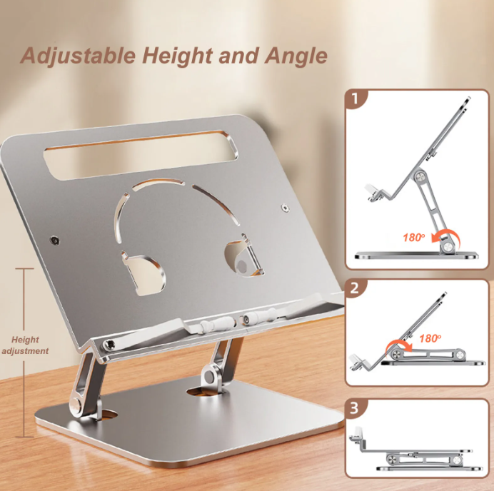 Adjustable Aluminum Book Stand Multi Heights Angles Cookbook Bracket Desk Reading Holder for Office Kitchen School Laptop Tablet