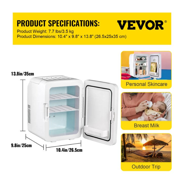 VEVOR 10L Mini Fridge Car Refrigerator Portable Freezer Cooler and Warmer Storing Skincare Cosmetic Food Drink for Home Car Use